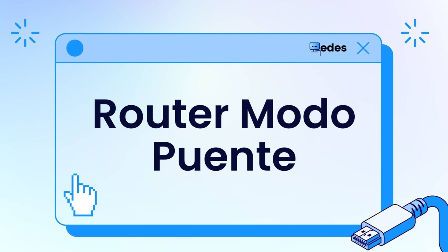 Guía visual sobre cómo configurar un router en modo puente, con el título del tema en una ventana de sistema ilustrada.