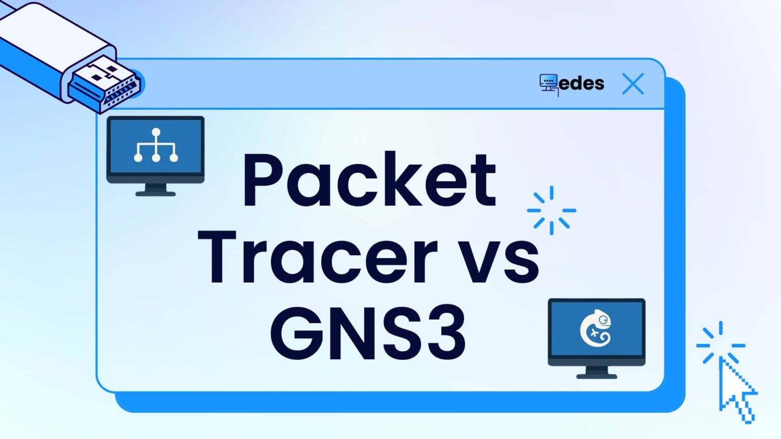 Comparativa de Packet Tracer vs GNS3 mostrando los logos de ambos simuladores de red para CCNA.
