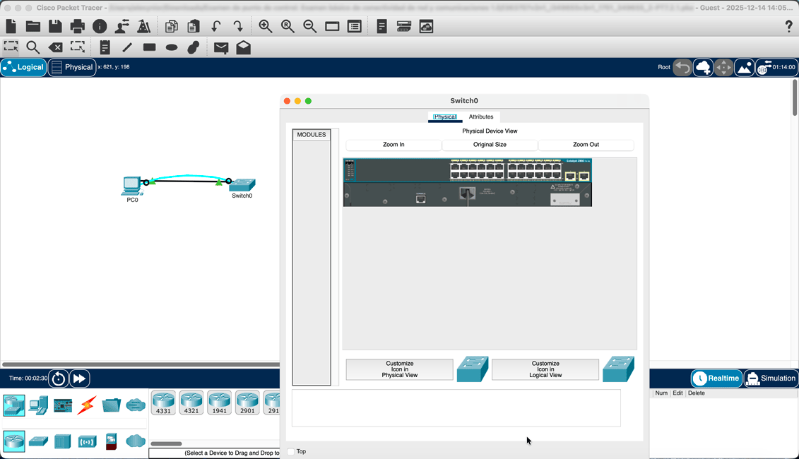 Ejemplo de laboratorio para CCNA en el simulador de redes Cisco gratis Packet Tracer