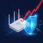 Ilustración de un router WiFi protegido por un escudo, simbolizando cómo evitar que te roben el WiFi.