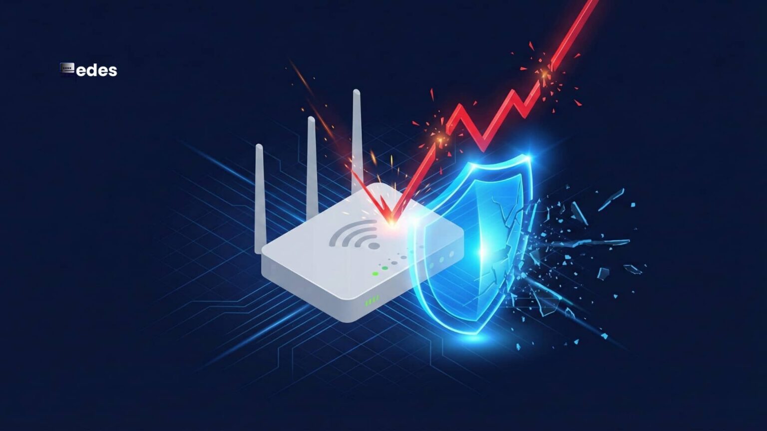 Ilustración de un router WiFi protegido por un escudo, simbolizando cómo evitar que te roben el WiFi.