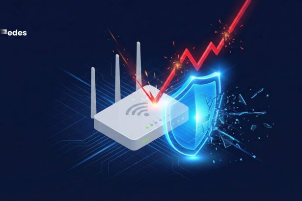 Ilustración de un router WiFi protegido por un escudo, simbolizando cómo evitar que te roben el WiFi.